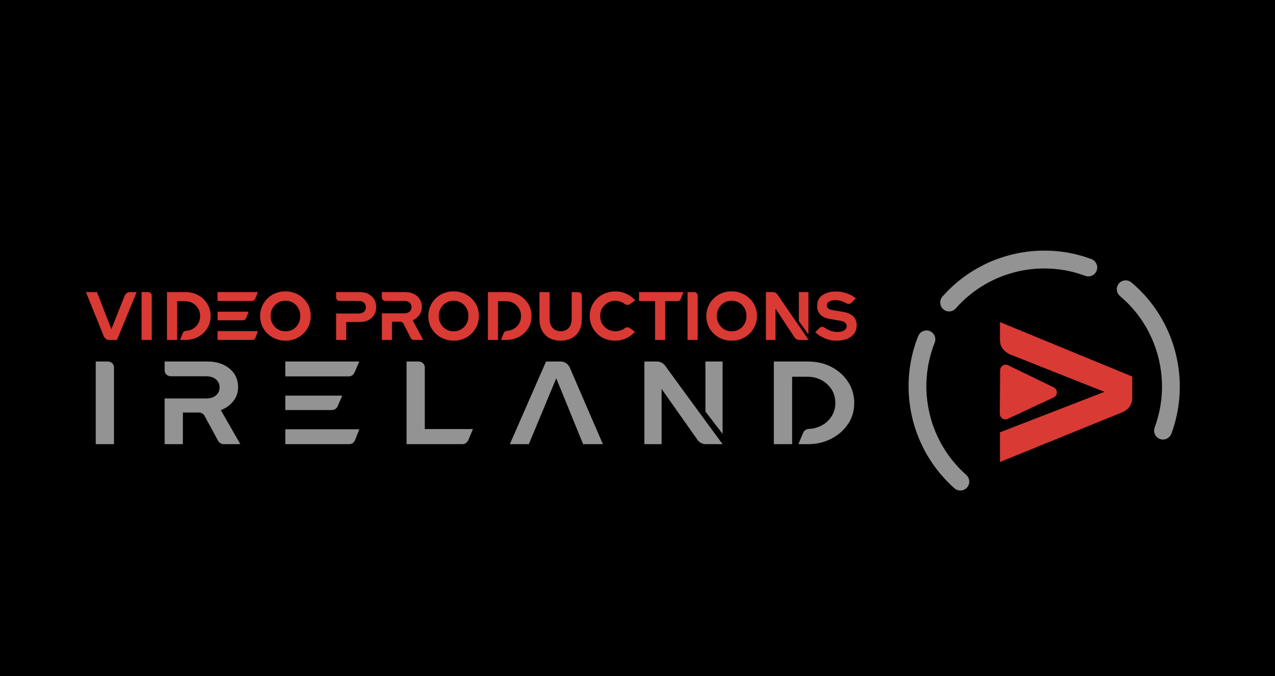 Logo for Video Productions Ireland featuring text in red and gray and a stylized play button around a circle.