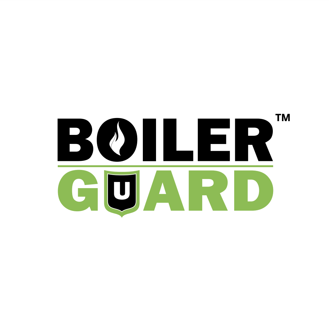 Boiler Guard logo featuring a flame inside the letter O and a shield with a U, with the words 'BOILER' in black and 'GUARD' in green.