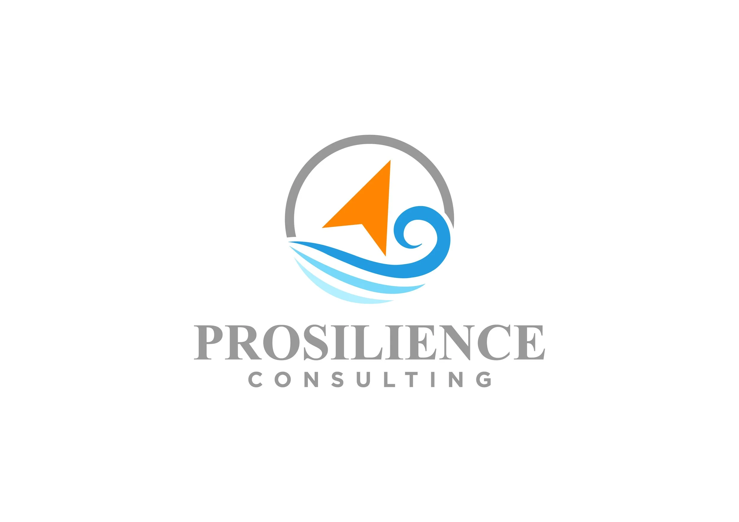 Logo of Prosilience Consulting featuring a compass arrow and stylized waves with the company name beneath.