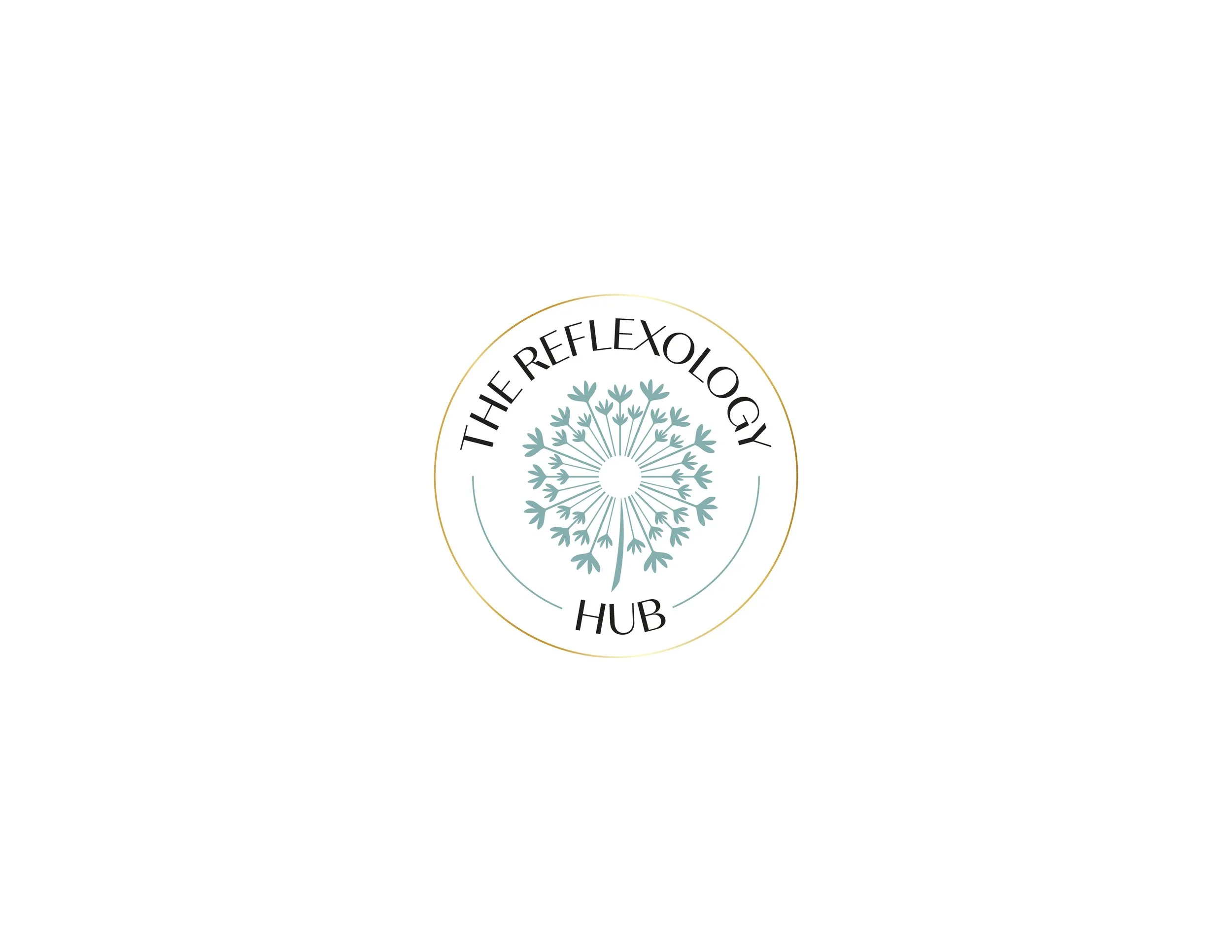 Logo with a circular design featuring a stylized dandelion and the text 'The Reflexology Hub'.