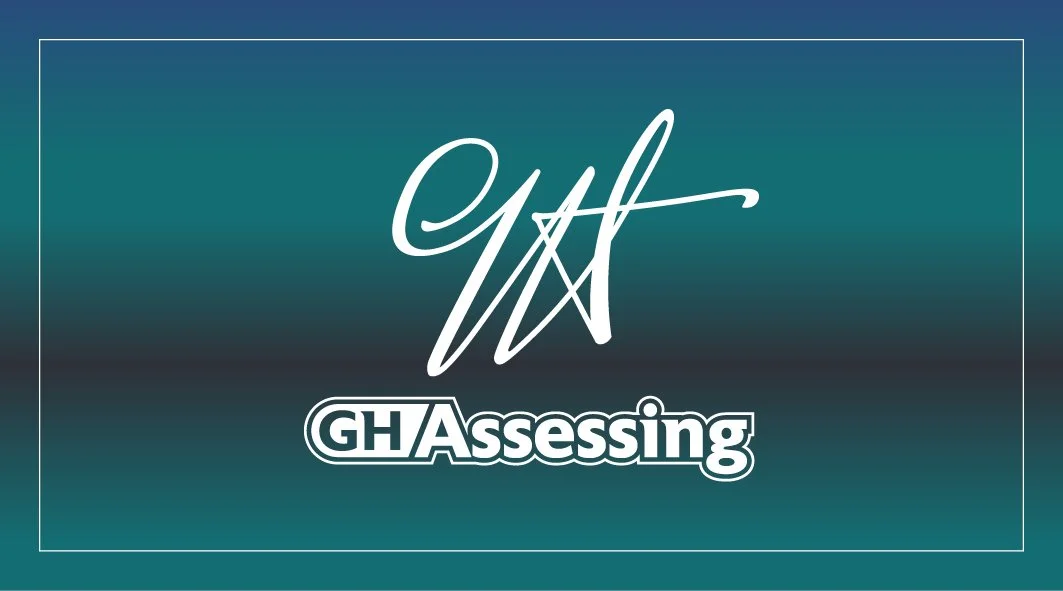 Logo with stylized initials and the text 'GH Assessing' on a teal gradient background.
