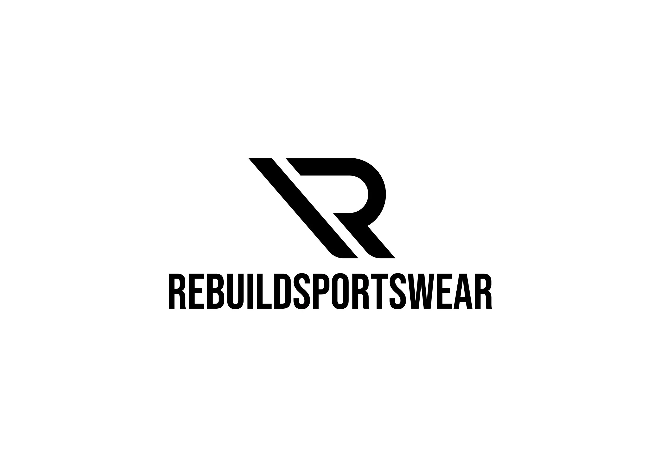 Black logo with stylized 'R', underlined by the text 'REBUILDSPORTSWEAR' in black.
