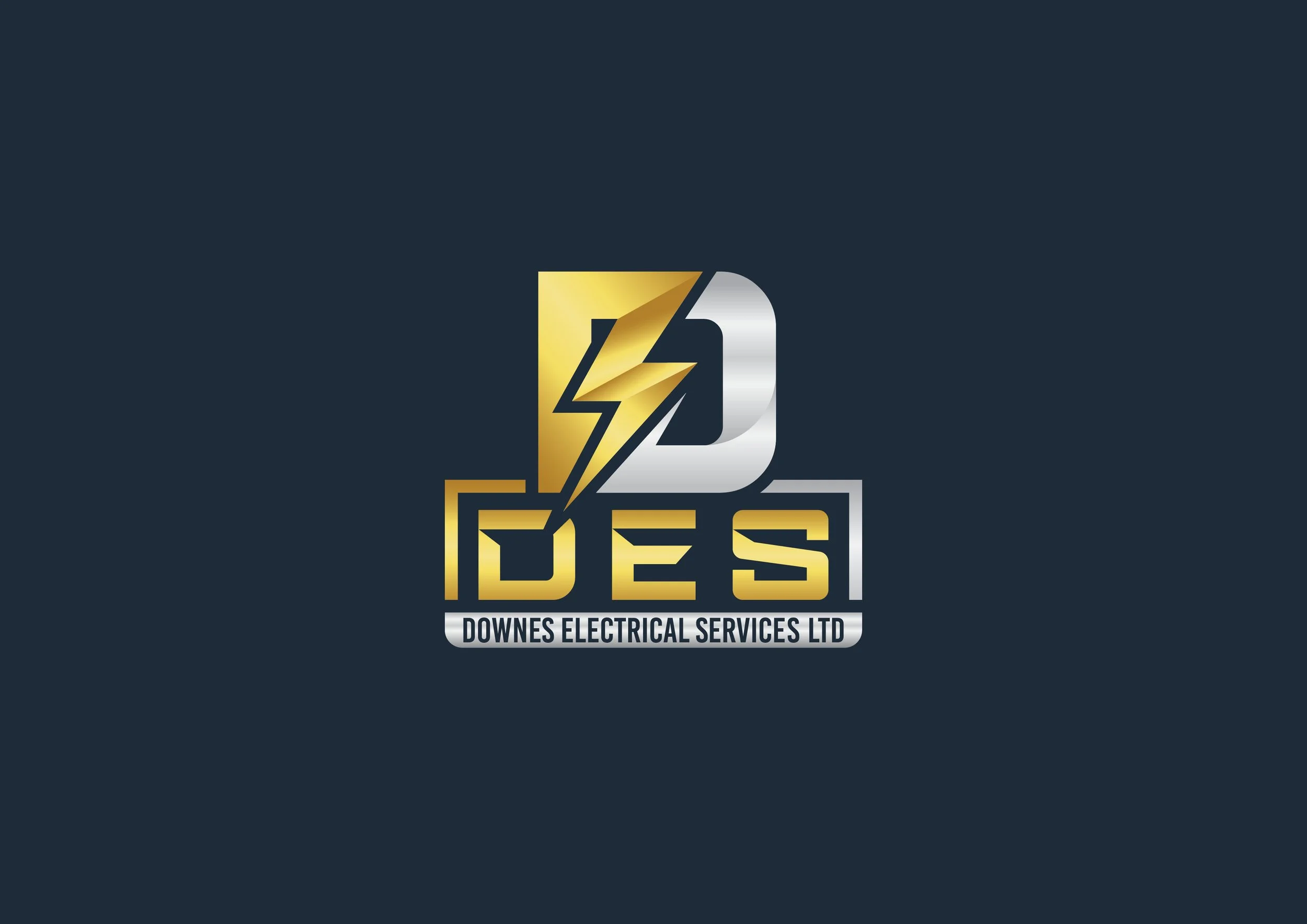 Logo for Downes Electrical Services Ltd featuring a stylized lightning bolt, the company initials 'DES,' and a dark background.