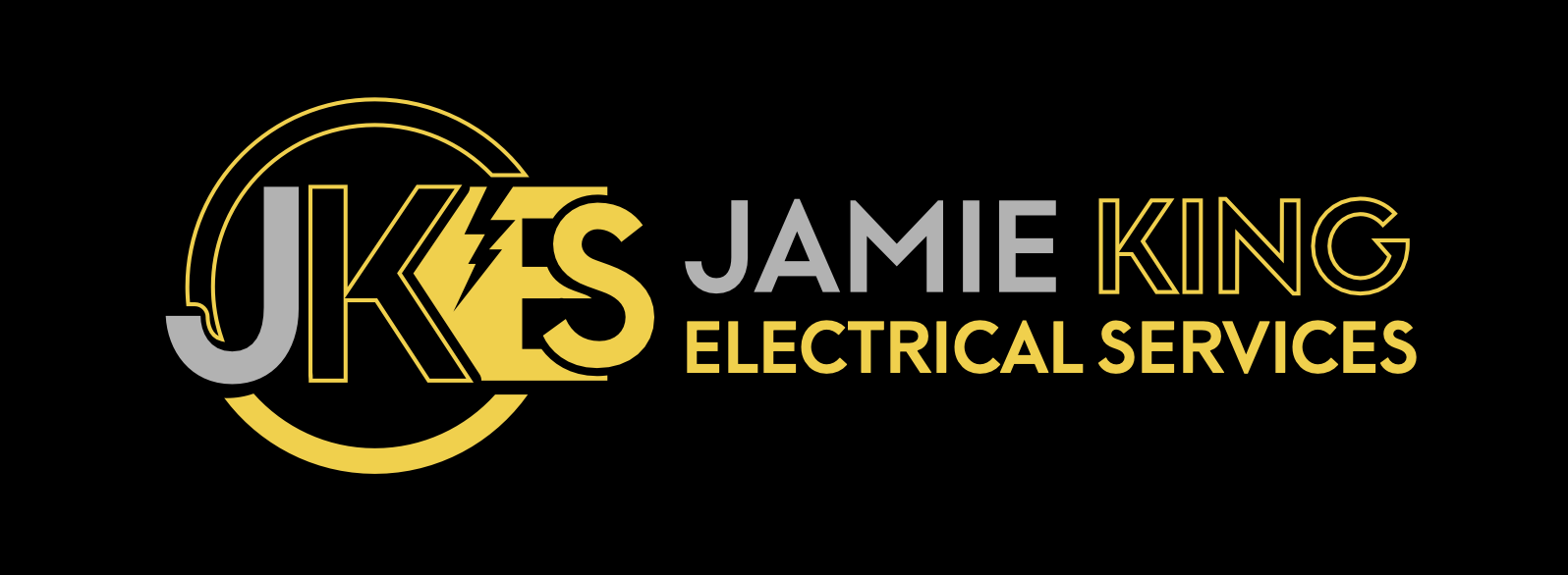 Logo for Jamie King Electrical Services with stylized text and design elements in black, gray, and yellow.