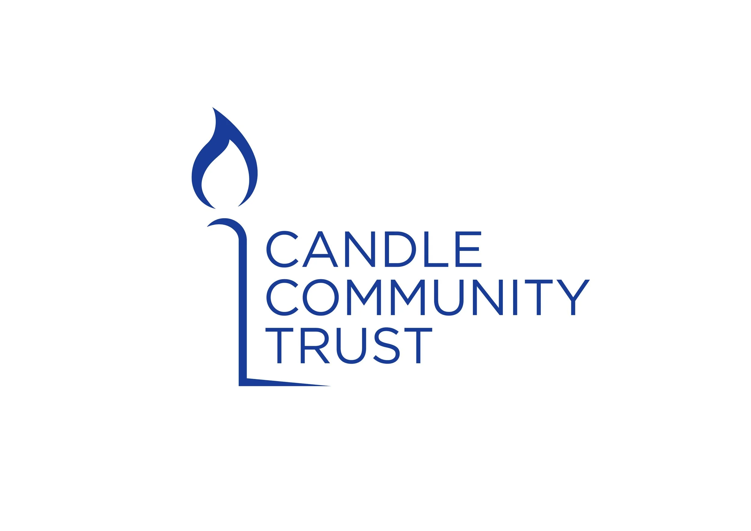 Logo for Candle Community Trust featuring a blue candle with a flame and the organization's name.