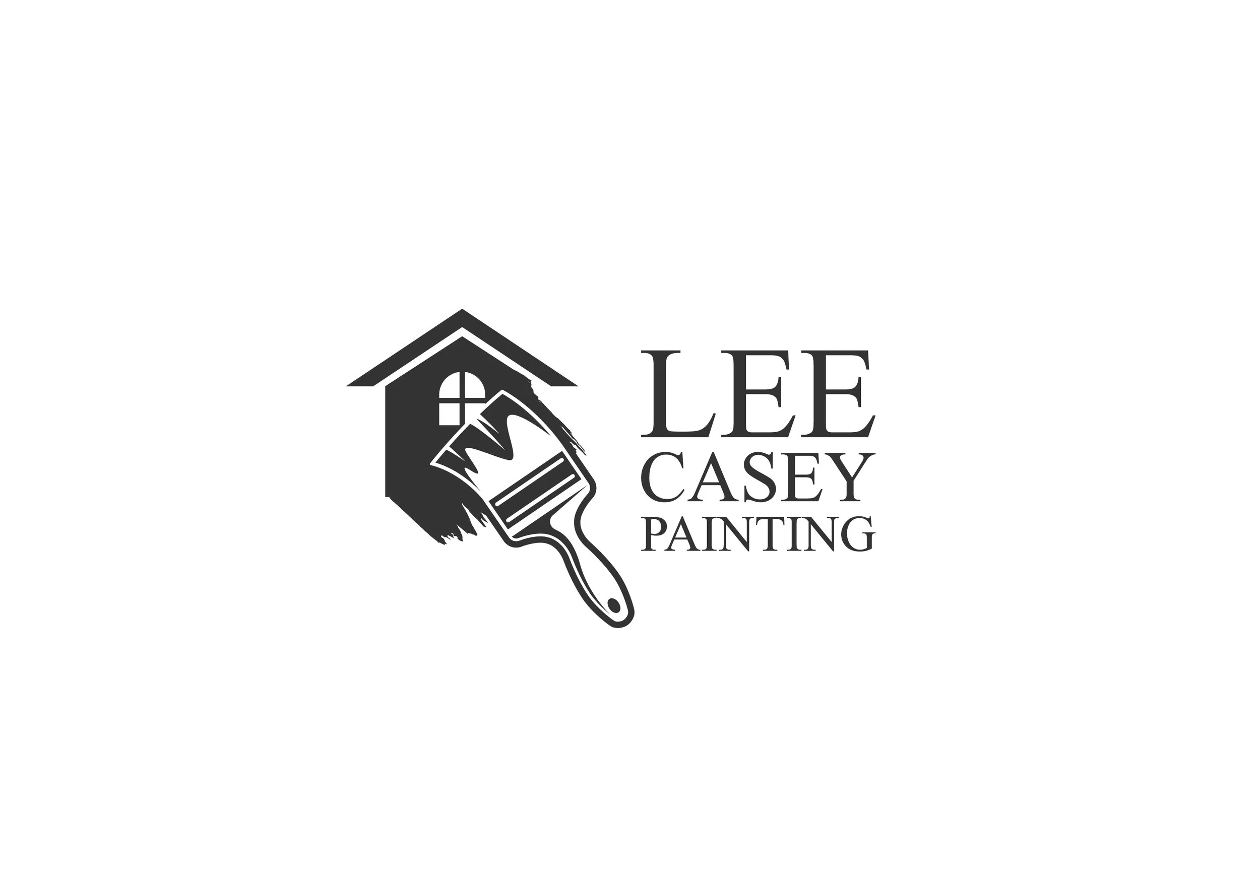 Logo for Lee Casey Painting featuring a house with a paintbrush in front of it.