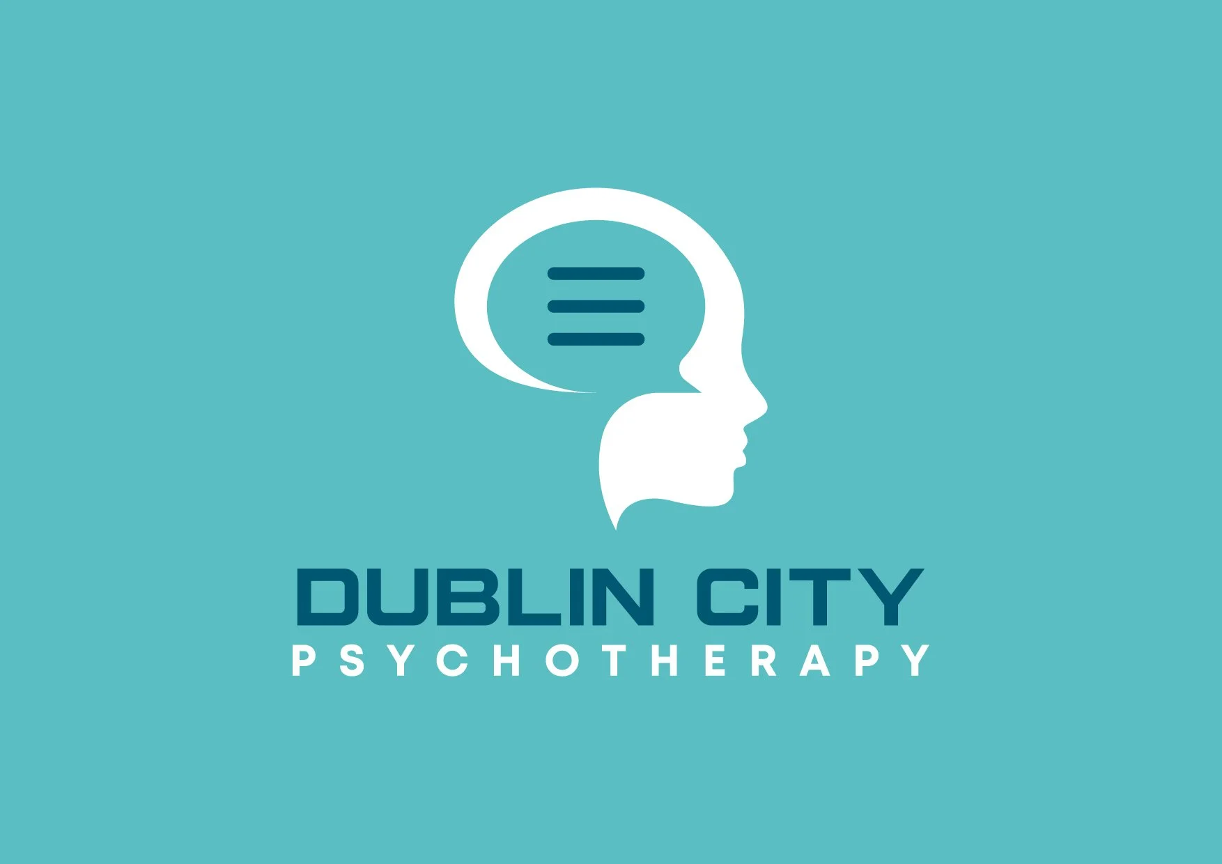 Logo for Dublin City Psychotherapy featuring a profile of a person's face with a speech bubble containing three horizontal lines.
