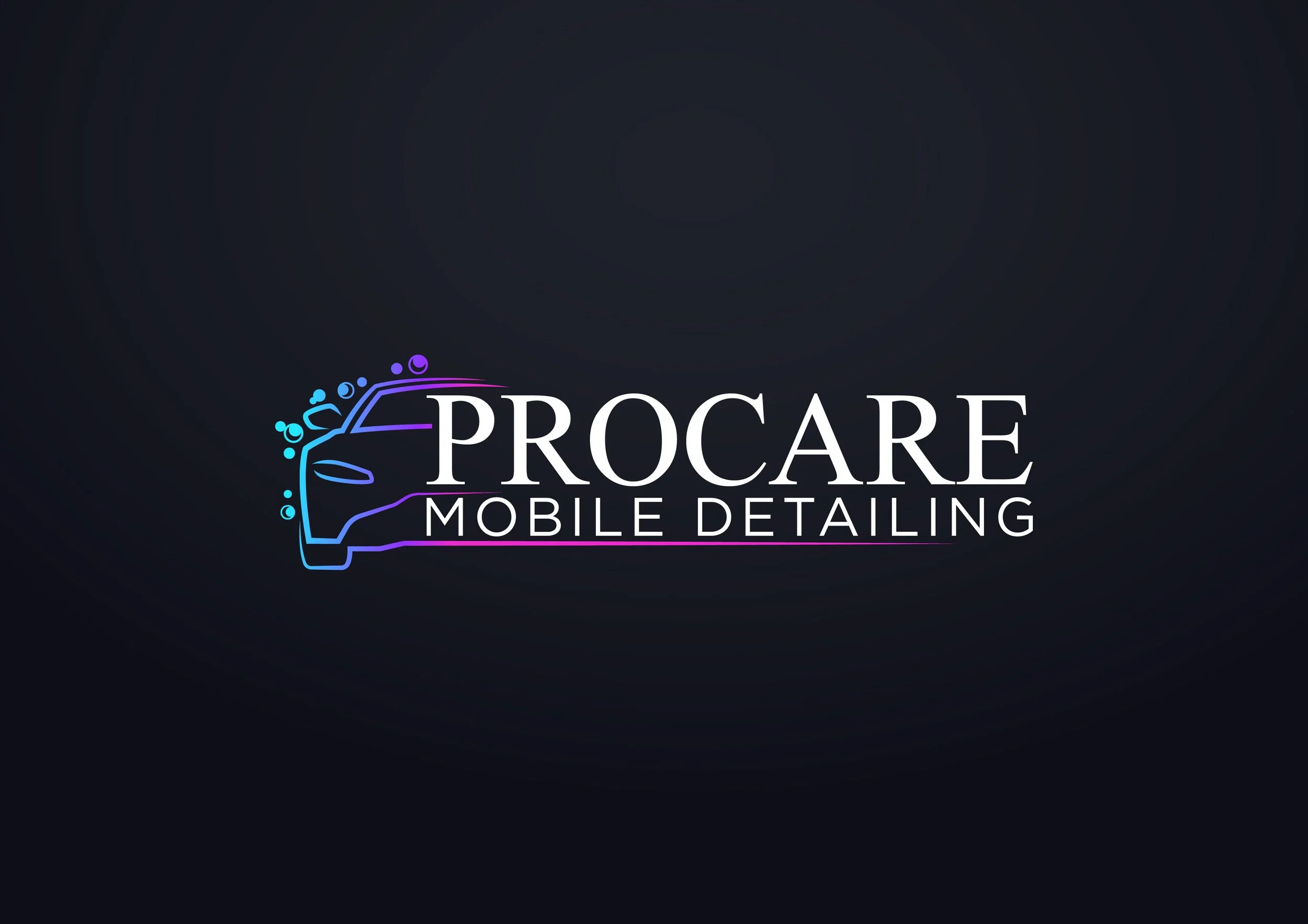 Logo for Procare Mobile Detailing featuring a stylized car outline with soap bubbles and neon effects.