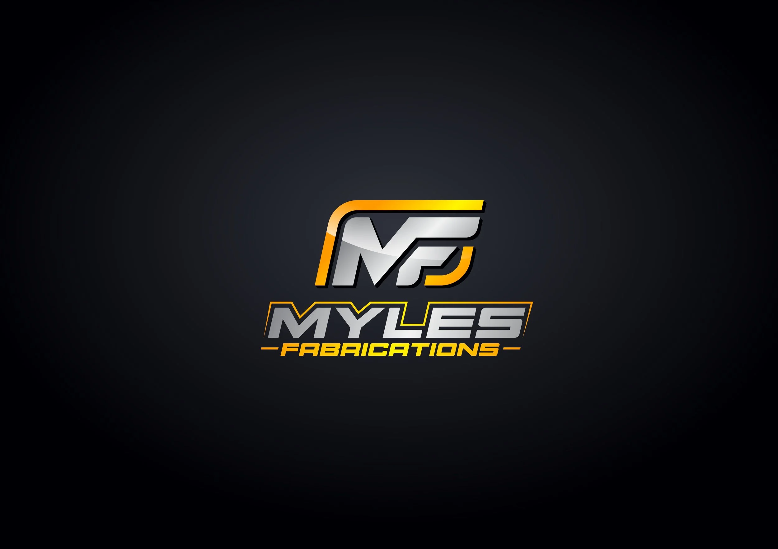 Logo for MYLES FABRICATIONS with stylized letters 'M' and 'F' in silver, yellow, and orange on a dark background.