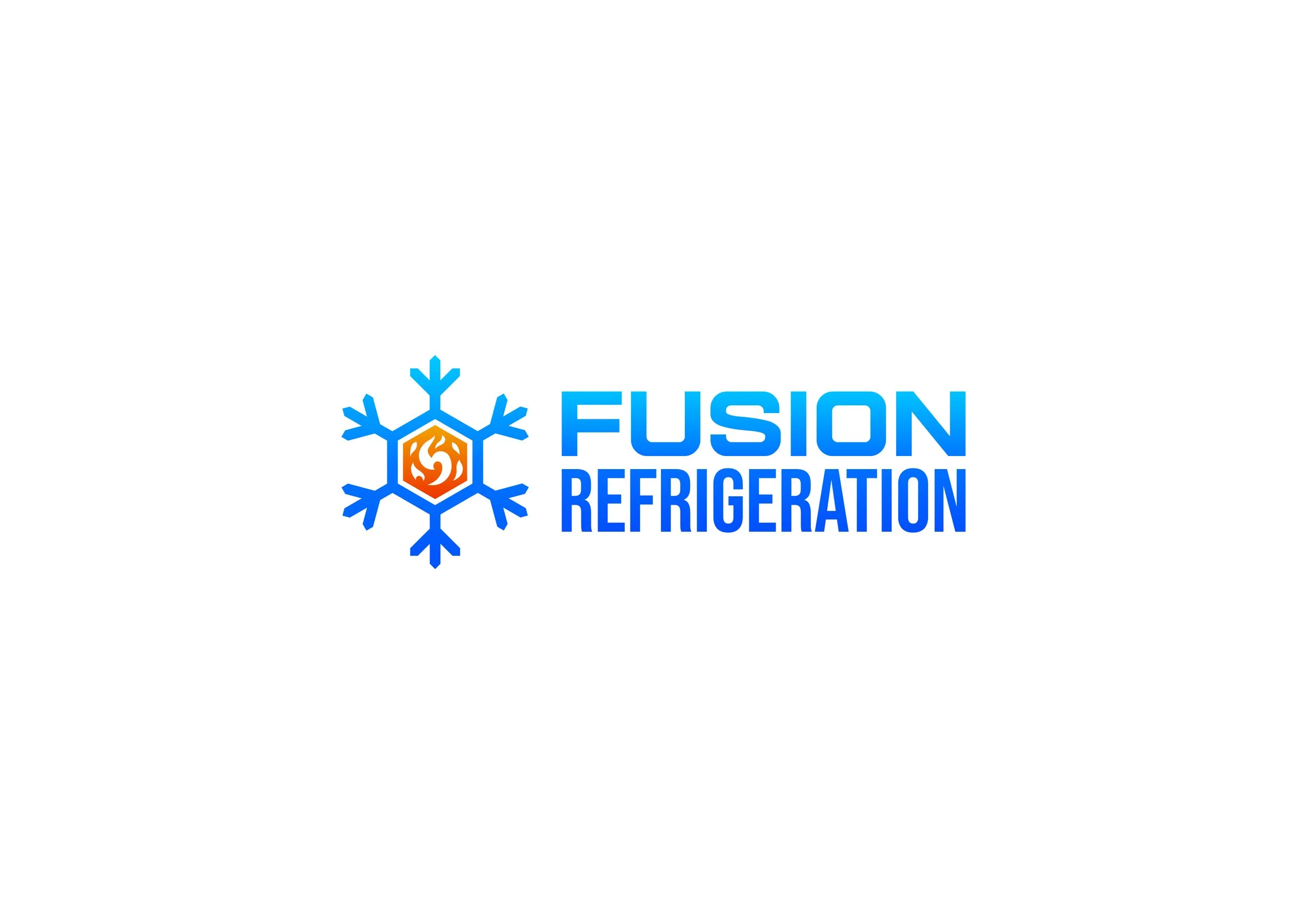 Fusion Refrigeration logo with a blue snowflake and orange swirl in the center, and the words 'Fusion Refrigeration' in blue text.