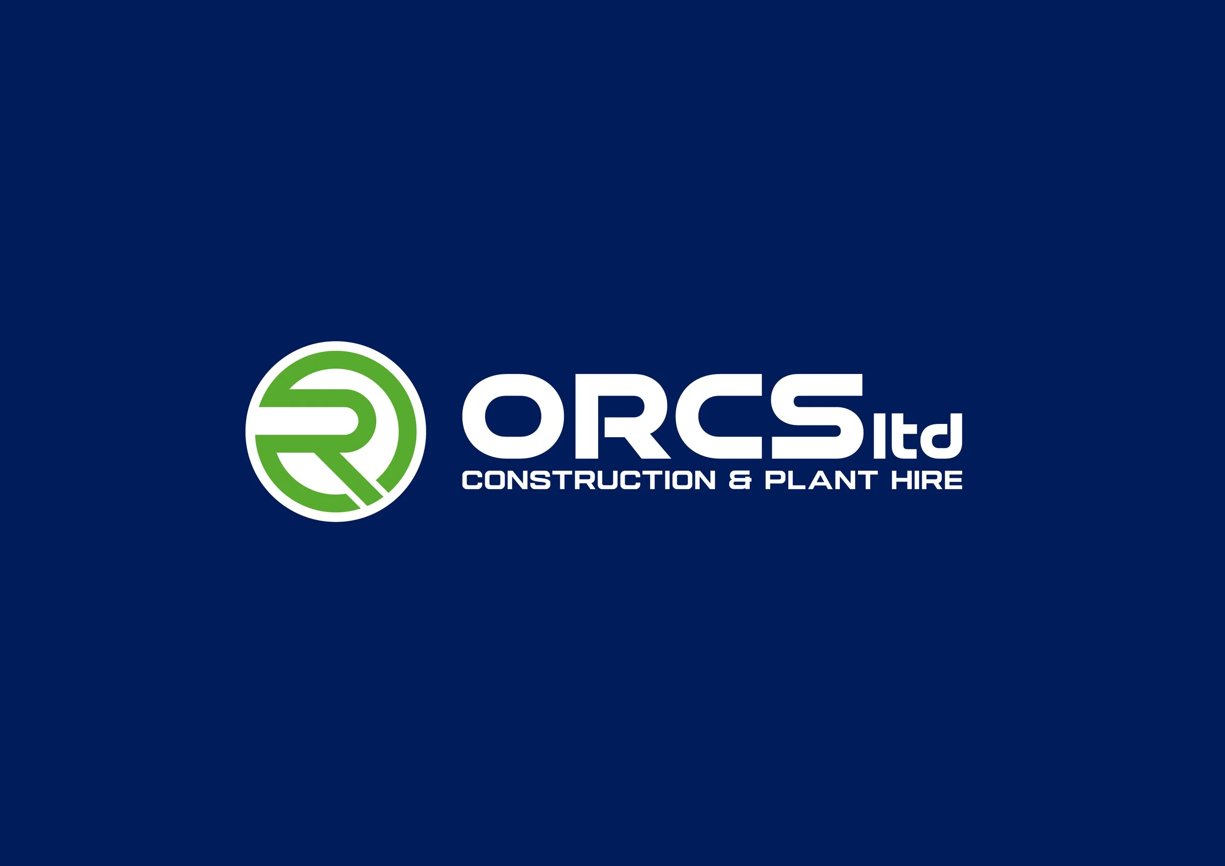 Logo for ORCS Ltd, a construction and plant hire company, with a blue background and green and white text.