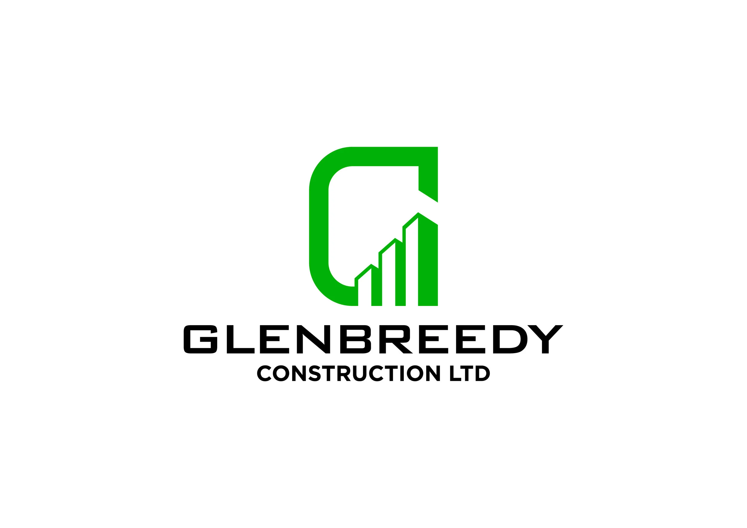 Green logo with upward moving arrow and bar chart, with text 'Glenbreedy Construction Ltd' below.